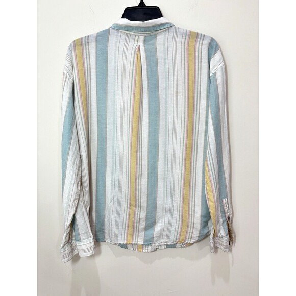 Patagonia Women M Organic Cotton Hemp Button Up Striped Shirt Lightweight Blue - Picture 4 of 9